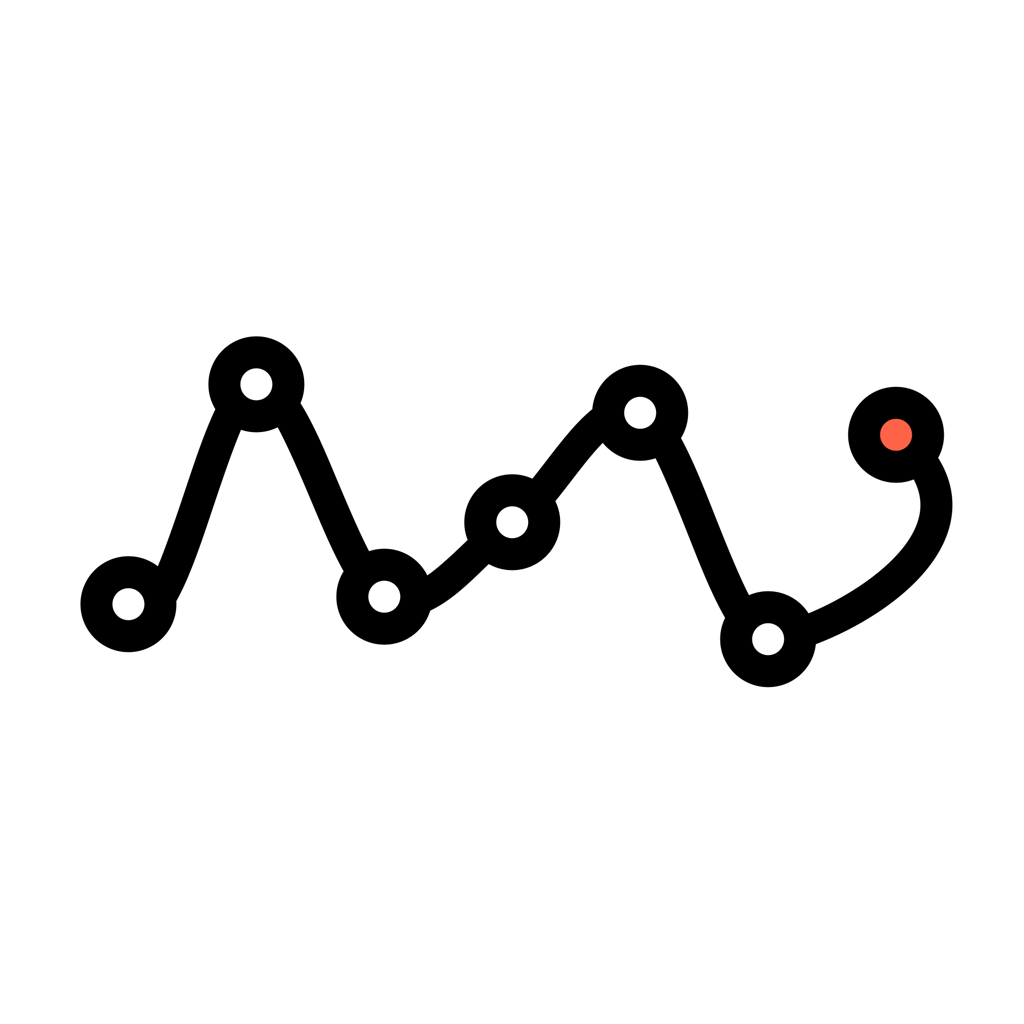 Logo for the App Flarelines showing 6 Dots connected by a line forming a graph